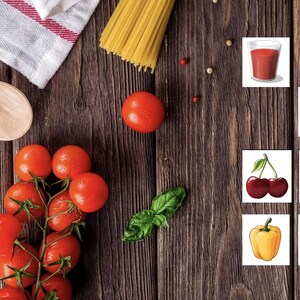 Mémoire nutrition, 48 cartes, 24 paires, impression de fruits, légumes, boissons, etc., téléchargement instantané (PDF) impression Din A4, artisanat