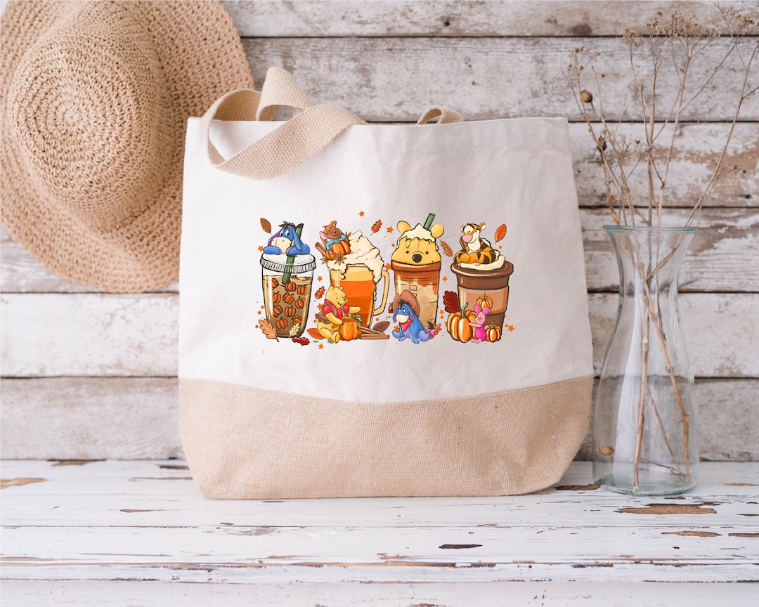 The Pooh Latte Cute Jute Bag Coffee Lovers Jute Bag Etsy
