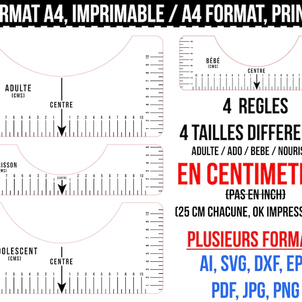 T-shirt pack règles en CENTIMETRES CM placement imprimable, guide, alignement, Placement ruler ai pdf png eps svg / téléchargement DIGITAL