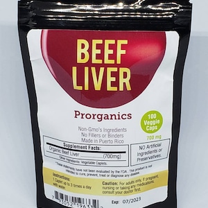 100 Organic Beef Liver caplets by Prorganics