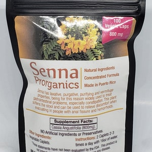100 Organic Senna, Cassia Angustifolia Laxative caplets by Prorganics