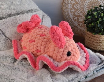 Crochet Sea Bunny, Dorid Nudibranch Plush, Stuffed Animal (Pink)