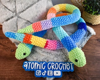 Crochet Colorful Snake Plushie, Plush, Stuffed Animal