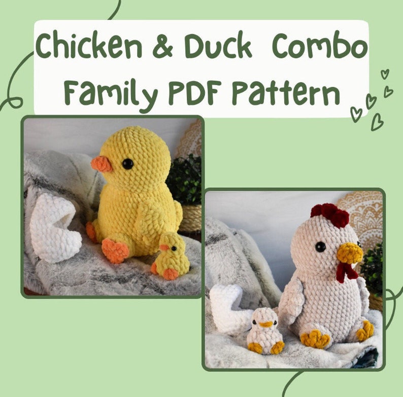 Chicken & Duck Family Combo Pattern, PDF DOWNLOAD ONLY image 1