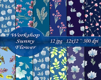 Digitale Downloads Nahtloses Blumenmuster Aquarell Blumenmuster Blaue Blume Drucken Floral Niedliche Blumenmalerei Dunkelblaues Digitales Papier