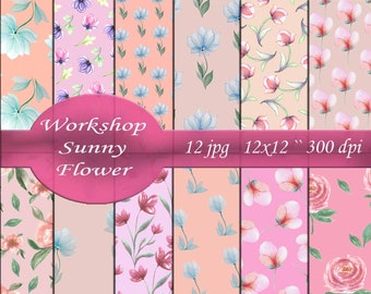 Digital Downloads Seamless Floral Pattern Watercolor Flower Pattern Pink Background Print Floral Sublimation for Fabric Pink Digital Paper