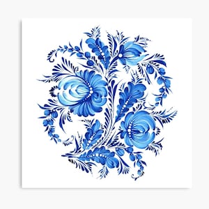 Digital download art, Petrykivka painting, Snow Blue flower, Christmas gift PNG