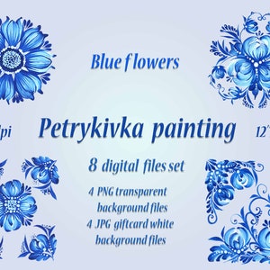 Blue Flowers Petrykivka painting set Petrykivka Digital Download Png Christmas Petrykivka Christmas giftcard Petrikivka christmas ornaments