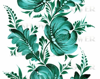 Digital download art Petrykivka painting Emerald green flower Petrykivka digital Christmas digital download Christmas gift Petrykivka PNG