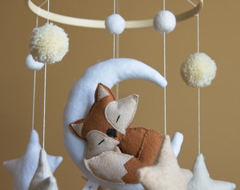 Felt Baby Mobile – Fox and Moon Woodland Nursery Decor