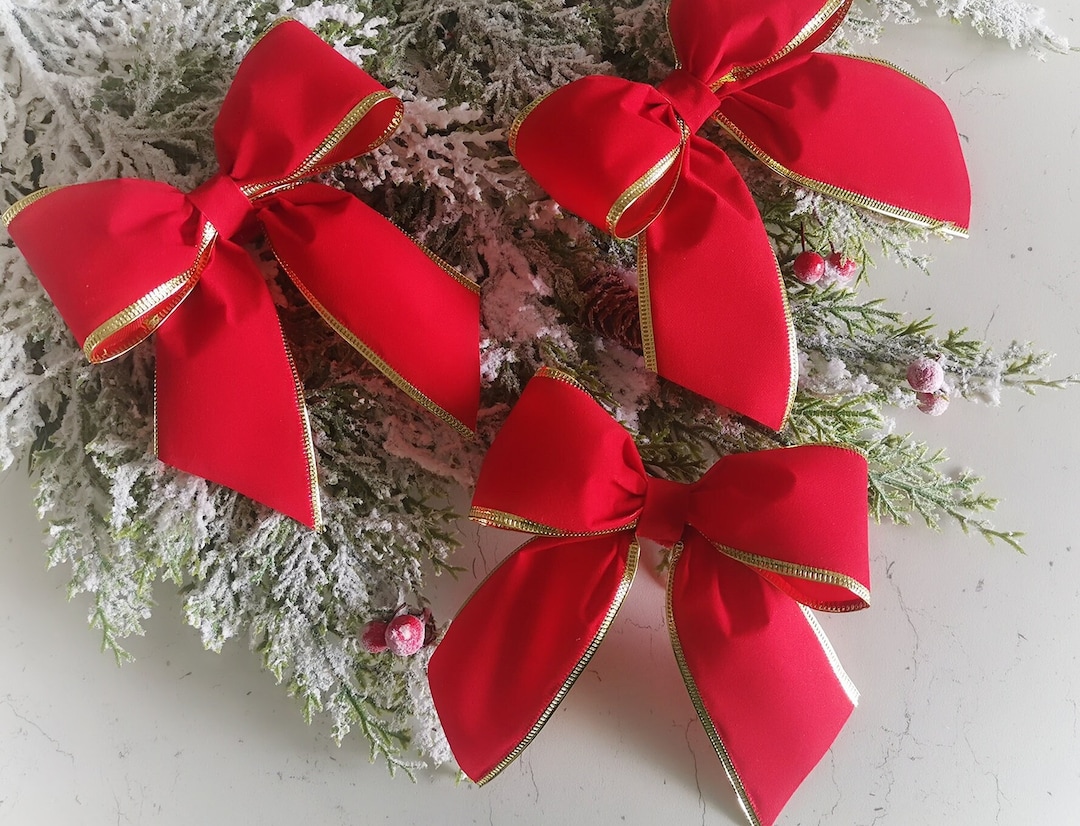 Christmas Tree Bows. Tree Topper. Red and Gold Velvet Bow Etsy UK