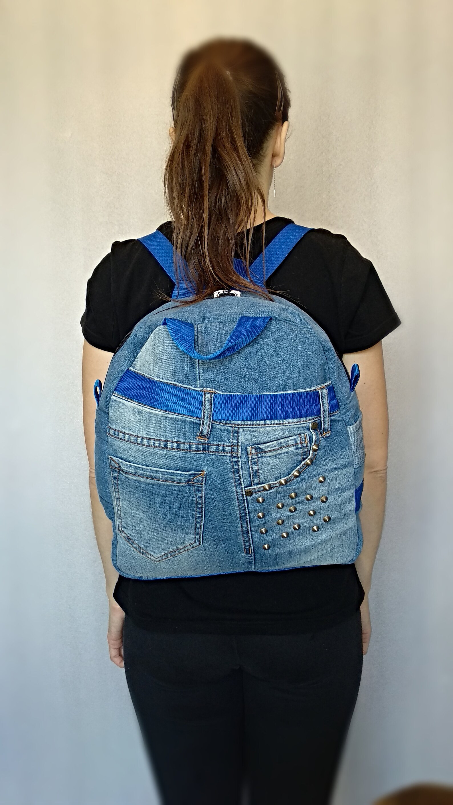 Denim Backpack Backpack to school Women's denim bag Etsy