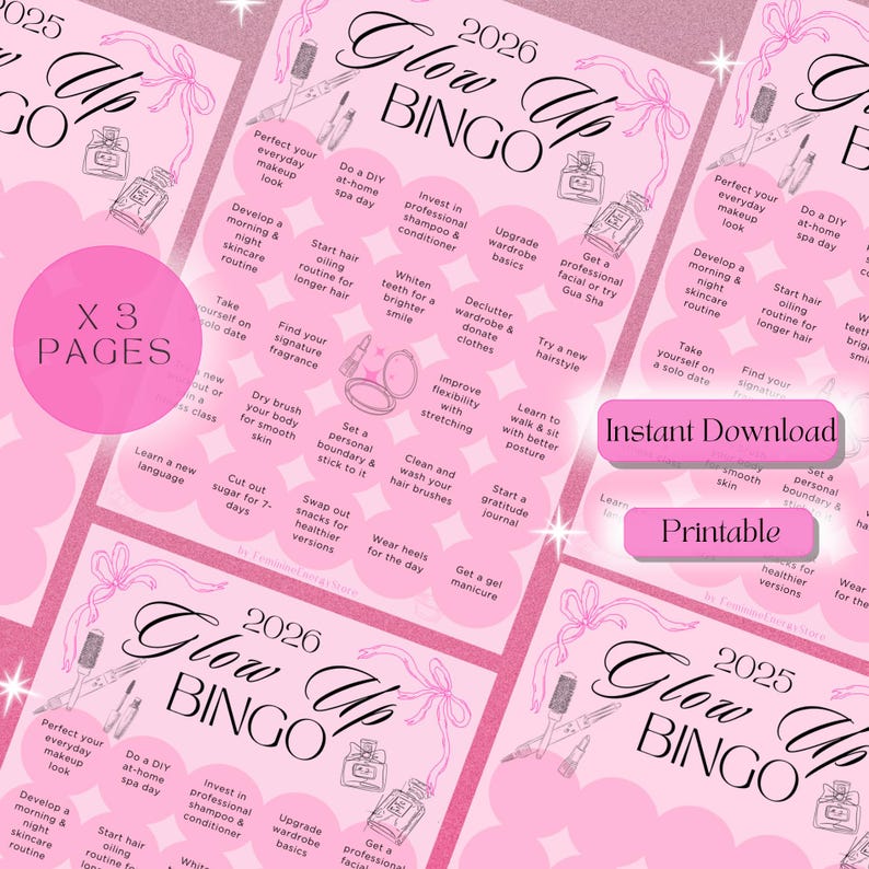 2026 Glow Up Bingo: Self-Care Challenge, New Year Goals (Digital Download) image 3