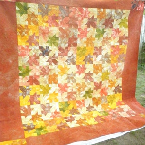 Fall Queen size quilt with hand dyed fabric