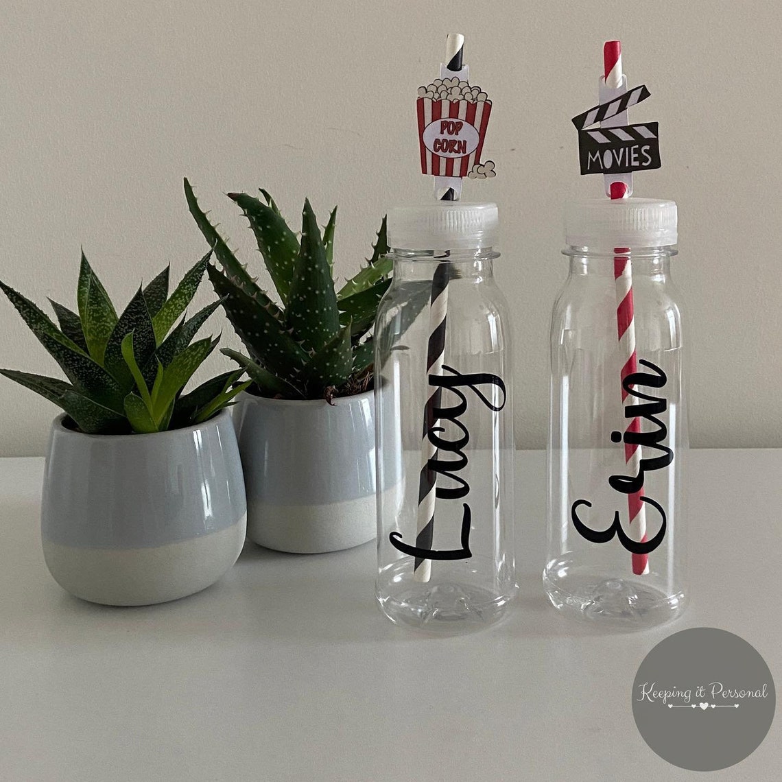 Plastic milk and juice bottle with paper straws Etsy