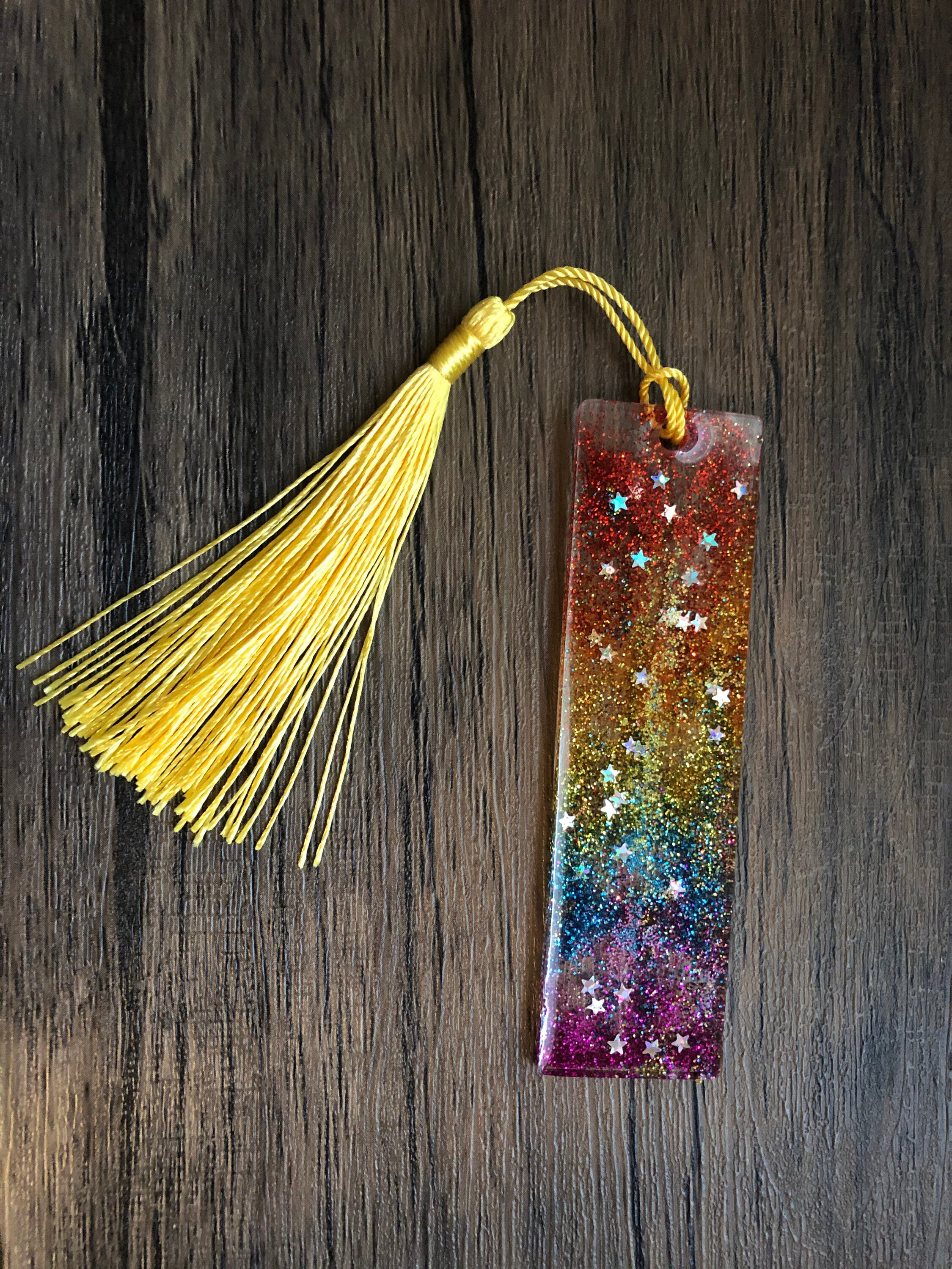 Cute Rainbow Resin Medium Sized Bookmark with Yellow Tassel Etsy