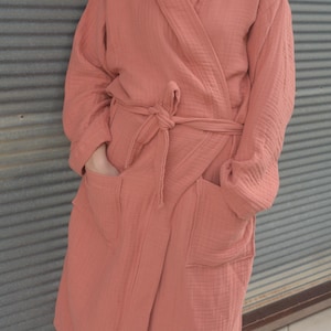 4 Layer Muslin Bathrobe for Women, Womens Bathrobe, 100% Cotton Bathrobe For Women Turkish Bathrobe, Ultrasoft Turkish Towel Robe, Spa Robe