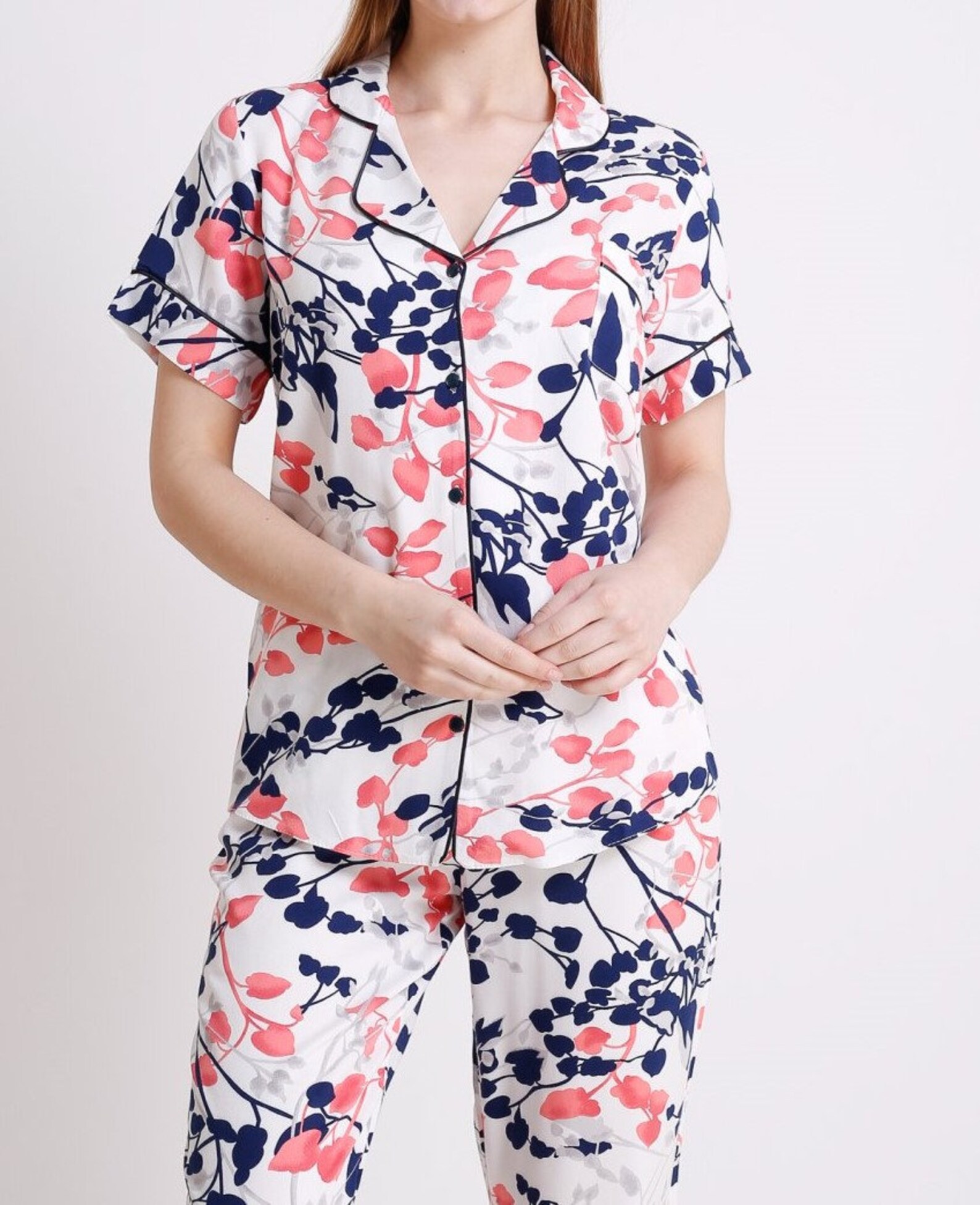 Floral Cotton Satin fabric classic pajama set for women 100 Etsy