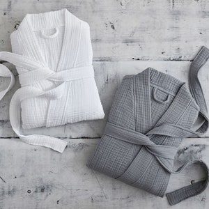 Bata de baño de muselina de 4 capas y 2 piezas, bata de spa de muselina para adultos, bata de algodón orgánico, ropa de muselina para adultos, bata de baño de muselina para parejas, regalo para la familia