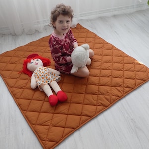 Cotton double-sided baby play mat, Square cotton play mat, Gift for newborn, Baby activity mat, Baby floor rug, Soft floor mat, Gift for mom