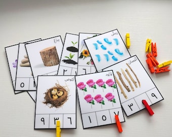 Arabic Numbers Count and Clip Cards 1-10 | Printable Montessori Number Work Spring illustrations