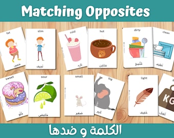 Arabic words opposites, Matching Activity, 20 Pairing Cards, Memory Game, Preschool, Kindergarten, First Grade, Homeschool