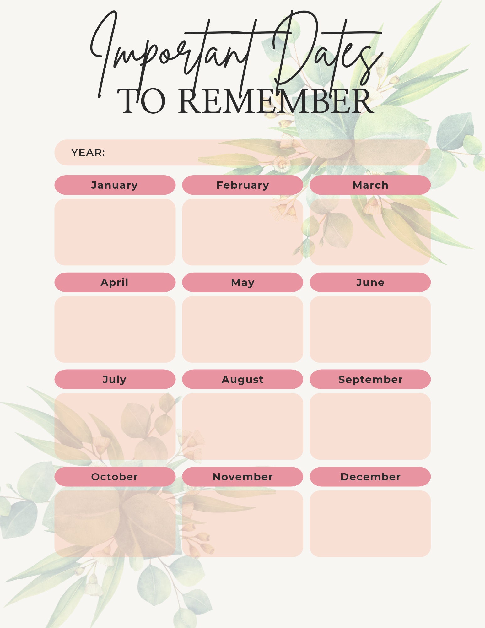 Important Dates to Remember by Month Etsy