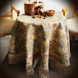 Jacquard Tablecloth Round Floral Classic Style for every Occasion / Table Linen / Home Decor / Table Decor + Free Gift: small round placemat