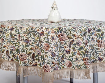Jacquard Tablecloth Round Nature Floral Light Classic Style for every Occasion / Table Linen / Table Decor + Free Gift: small round placemat