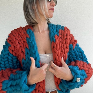 Cardigan, Chunky Cardigan, Wool Cardigan, Knit Chunky Cardigan, Hand Knit Cardigan, 100% Wool, Colorful