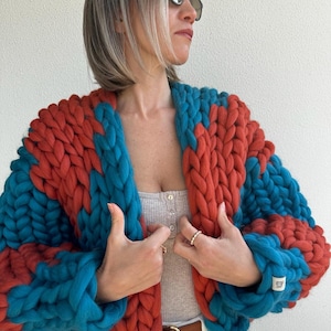 Cardigan, Chunky Cardigan, Wool Cardigan, Knit Chunky Cardigan, Hand Knit Cardigan, 100% Wool, Colorful image 1