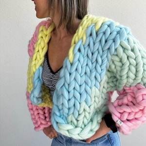 Cardigan, Chunky Cardigan, Wool Cardigan, Knit Chunky Cardigan, Hand Knit Cardigan, Colorful