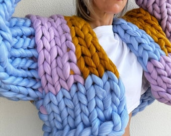 Cardigan, Chunky Cardigan, Wool Cardigan, Knit Chunky Cardigan, Hand Knit Cardigan, Colorful