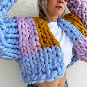 Cardigan, Chunky Cardigan, Wool Cardigan, Knit Chunky Cardigan, Hand Knit Cardigan, Colorful