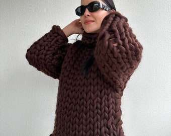Chunky Knit Wool Turtleneck Sweater, Oversized Winter Jumper