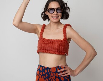 Terracota Crop Top, Wool Crop Top , Knitted, Chunky Crop Top , Chunky Knitwear, Colorful Crop, Cute Crop Top, Chunky Cardigan, Cinnamon