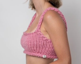 Handmade Pink Merino Wool Chunky Knit Crop Top