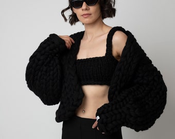 Wool Crop Tops, Merino Wool Crop Top , Knitted, Chunky Crop Top , Chunky Knitwear, Colorful Crop, Black Crop Top, Chunky Cardigan