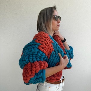 Cardigan, Chunky Cardigan, Wool Cardigan, Knit Chunky Cardigan, Hand Knit Cardigan, 100% Wool, Colorful image 4