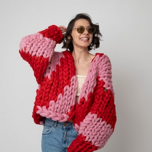 Cardigan, Chunky Cardigan, Wool Cardigan, Knit Chunky Cardigan, Hand Knit Cardigan, 100% Wool, Colorful