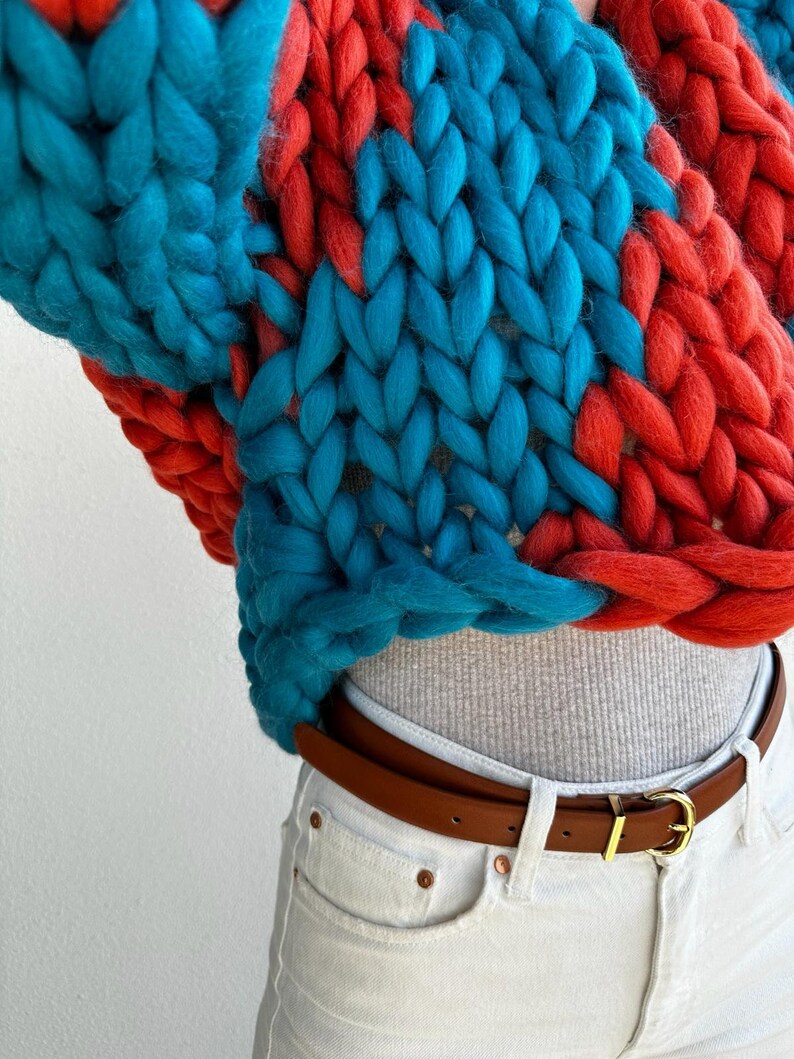 Cardigan, Chunky Cardigan, Wool Cardigan, Knit Chunky Cardigan, Hand Knit Cardigan, 100% Wool, Colorful image 8