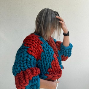 Cardigan, Chunky Cardigan, Wool Cardigan, Knit Chunky Cardigan, Hand Knit Cardigan, 100% Wool, Colorful image 5