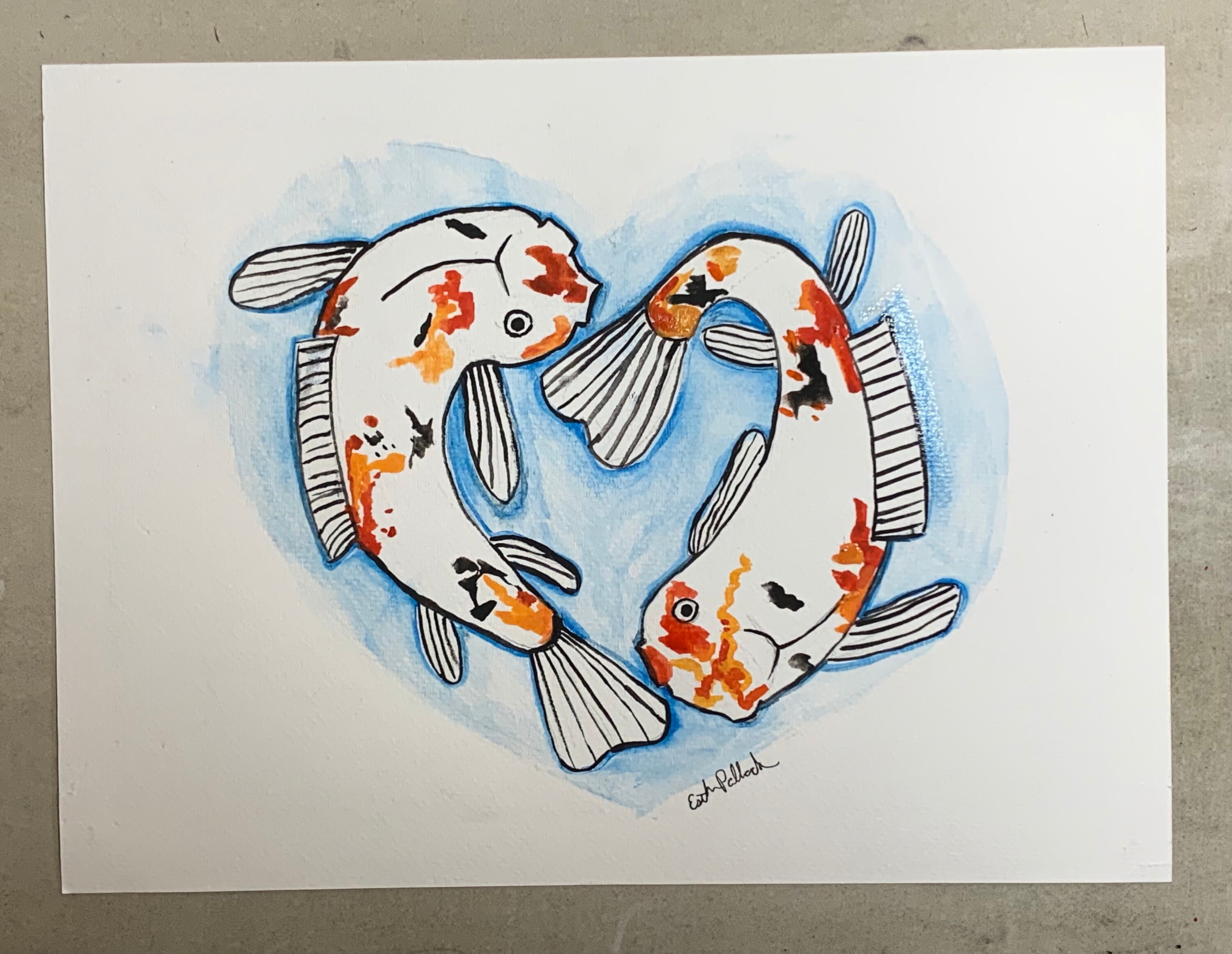 Koi Fish Heart Original Watercolor Painting Etsy