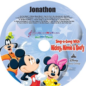 Mickey, Minnie and Goofy ™  Personalized CD - Your child's name sung 80 times by the Disney™ Characters  Custom Made to Order
