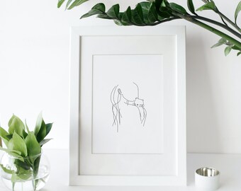 A girl and her cat |  digital download, line art, printable