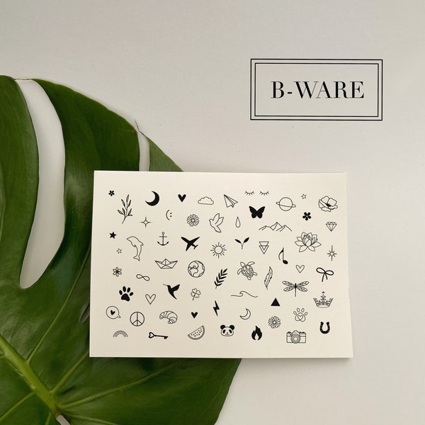 B-WARE Temporäre Tattoos 50+ Motive | Bogen A6 | Micro mini | Tattoo klein, minimalistisch