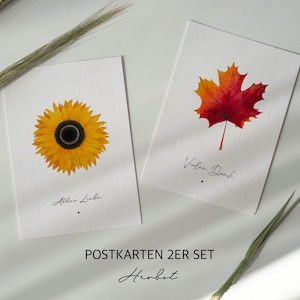 Postkartenset Herbst | DIN A6 Aquarell | 2er Set Sonnenblume Blatt