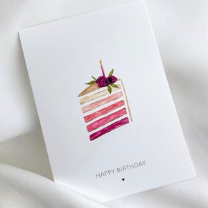 Postkarte Happy Birthday | DIN A6 Geburtstag | Aquarell Torte