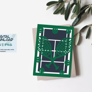 Carte de tennis pour toute occasion (anniversaire, bonne chance, célébration, carte blanche générique) |  Couper le fichier | Cricut DIY | SVG | PNG Téléchargement numérique
