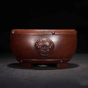 Round rivet animal head bonsai pot retro old style flower pot Yixing purple sand flower pot succulent green plant exhibition bonsai pot